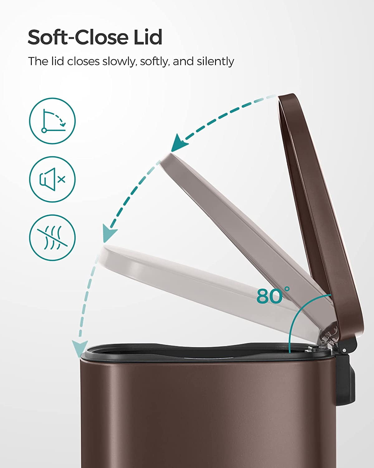 SONGMICS Kitchen Trash 13.2 Gallons (50L) Garbage Can Pedal Rubbish Bin with Plastic Inner Bucket Brown