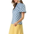 thumbnail image 4 of Allegra K Women's Polka Dots Stand Collar Pleat Keyhole Back Short Flare Sleeve Top, 4 of 6