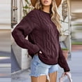 thumbnail image 4 of HOMBOM Wine Cable Knit Sweaters for Women Pullover Winter Crew Neck Fall Solid Long Sleeve Womens Tops Christmas, 4 of 4