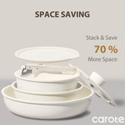 Carote Nonstick Detachable Pots and Pans Set, 6 Pieces Non Toxic Cookware Set with Induction, Oven/Dishwasher Safe, Easy for Storage, Granite White