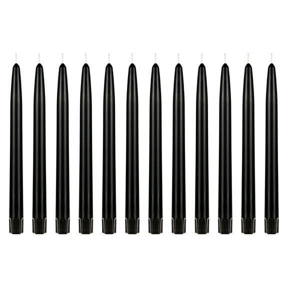 Mega Candles 12 pcs Unscented Black Self Fitting Taper Candle, Hand Poured Wax Candles 10 Inch x 7/8 Inch, Home Décor, Wedding Receptions, Baby Showers, Birthdays, Celebrations, Party Favors & More