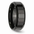 thumbnail image 4 of Ceramic Ring Band Wedding Beveled Black Faceted Edge 8mm Polished, 4 of 6
