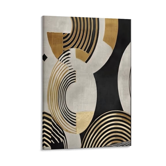 RKSupls Gold Black Geometric Circles Art Canvas Wall Art Framed Painting, Modern Home Decor Print for Living Room Bedroom Office Wall Decoration
