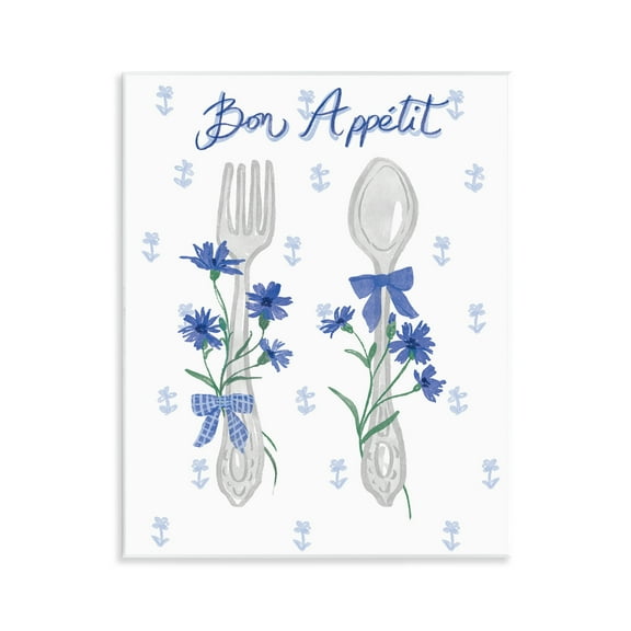 Stupell Industries Bon Appetit Floral Silverware Food & Beverage Painting Unframed Art Print Wall Art, 11 x 14