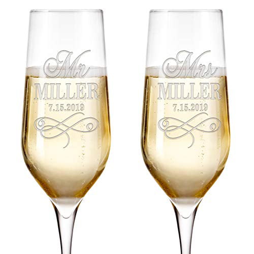 Set Of 2 Personalized Mr Mrs Wedding Champagne Flutes Bride And Groom Champagne Glasses W Last