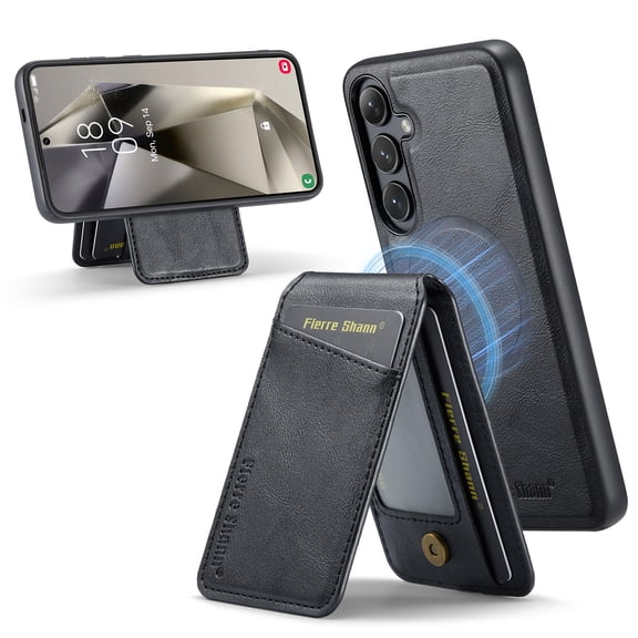 Dteck 2-in-1 Magnetic Wallet Case for Samsung Galaxy S25 FE, Detachable Mag Safe Compatible PU Leather Flip Cover with RFID Blocking Card Holder,Black