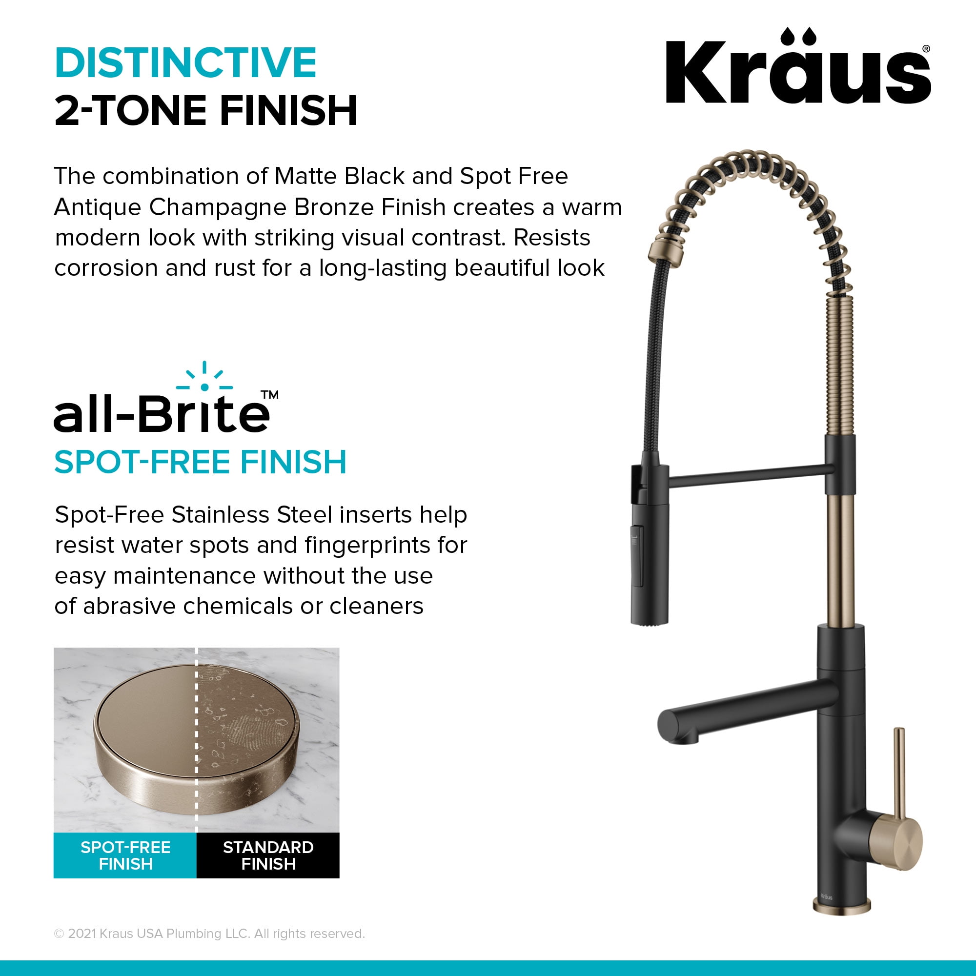 Kraus Artec Pro Commercial Style Pull-Down Single Handle Kitchen Faucet with Pot Filler in Spot Free Antique Champagne Bronze / Matte Black