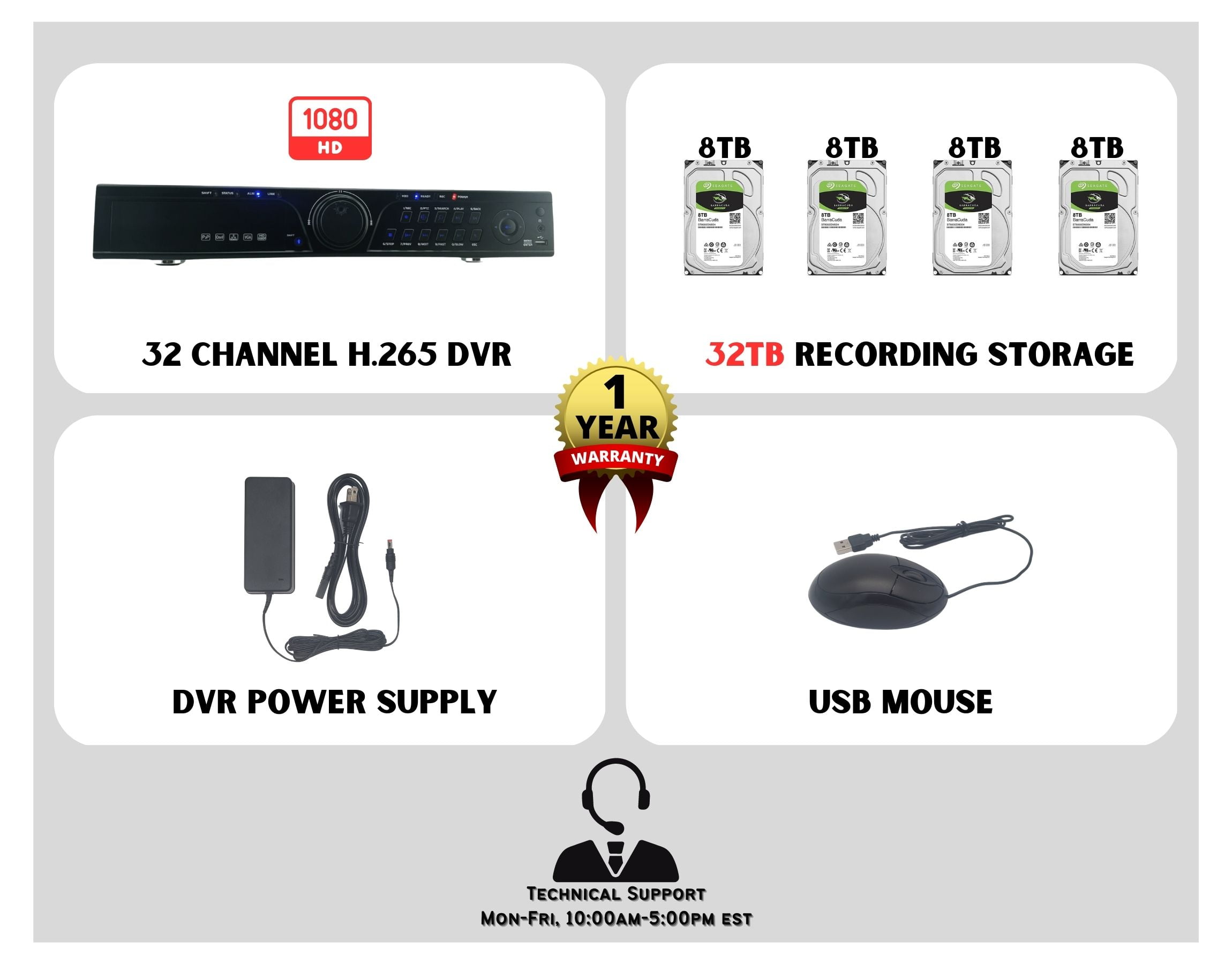 Evertech 32 Channel H.265 HD Digital Video Recorder AHD TVI CVI Analog Security Surveillance DVR with 16TB Hard Drive Memory : Evertech 32 Channel H.265 Surveillance Camera Video