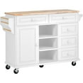 thumbnail image 5 of Glavbiku Rolling Kitchen Island Cart with Rubber Wood Countertop,5 Drawers Storage Cart,53"L,White, 5 of 14