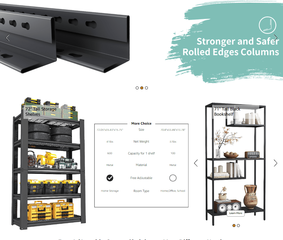 72"H|36"W Garage Shelving Heavy Duty, Metal Garage Shelves, Adjustable 5 Tiers Storage Shelves, Garage Industrial Shelving Utility Racks for Kitchen, Industrial, Warehouse, Basement, Garage, Gym