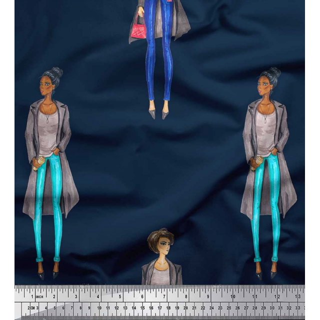 Soimoi polyester Crepe Fabric Women Group Print Fabric by the Yard 42 Inch Wide