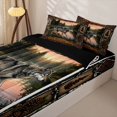 thumbnail image 3 of Manfei Sunset Lake Zipper Full Size Comforter Sets with Fitted Sheet and 2 Pillowcases,Rustic Wolf Zipper Bedding Set,Brown,Black Reversible,4pcs, 3 of 8