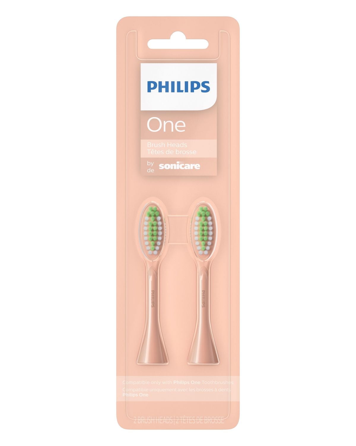 Philips One by Sonicare 2pk Brush Heads, Champagne, BH1022/05, 2 Pack Brush Heads