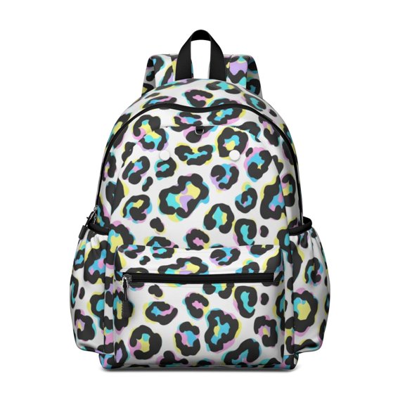 Blue Leopard Print Pattern Backpack for School, Cute School Bag with Adjustable Shoulder Straps and Padded Back, 13.4"x11"x4.7"