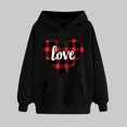thumbnail image 2 of Goodeals Saving,Love Valentine Hoodies Women Plaid Heart Printed Hooded Cute Graphic Sweatshirts Long Sleeve Pocket Drop Shoulder Pullover Oversized Fleece Sweatshirt(Black,L), 2 of 5