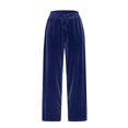 thumbnail image 4 of Women's Solid Color Velvet Drawstring Pants, Luxury Wide Leg Trousers, Elastic Waist Casual Pants, Soft Velour Lounge Pants, Comfortable Straight Leg Bottoms, Relaxed Fit Trousers Dark Blue, 4 of 6
