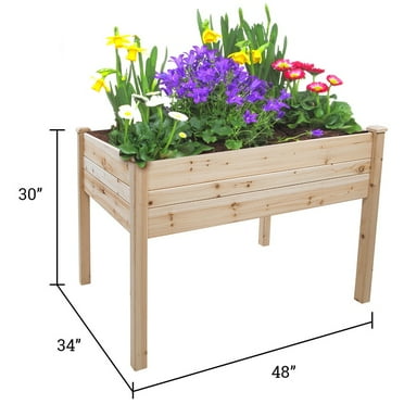 Raised Fir Wood Garden Planter - 48"L x 34"W x 30"H - Tool Free Assembly
