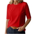 thumbnail image 2 of VBVC Women's Crewneck Half Sleeve T Shirt , Ladies' Lightweight Basic Tee , Stretchy Loose Fit Work Top For Women, S-2XL, 2 of 8