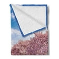 thumbnail image 2 of Mountain Soft Flannel Fleece Throw Blanket, View of River and Clear Sky with Cherry Blossoms, Cozy Plush for Indoor and Outdoor Use, 50" x 70", Azure Blue Pale Pink, by Ambesonne, 2 of 5