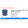 thumbnail image 2 of Oil Filter - Compatible with 2003 - 2008 INFINITI G35 3.5L V6 FI 2004 2005 2006 2007, 2 of 2