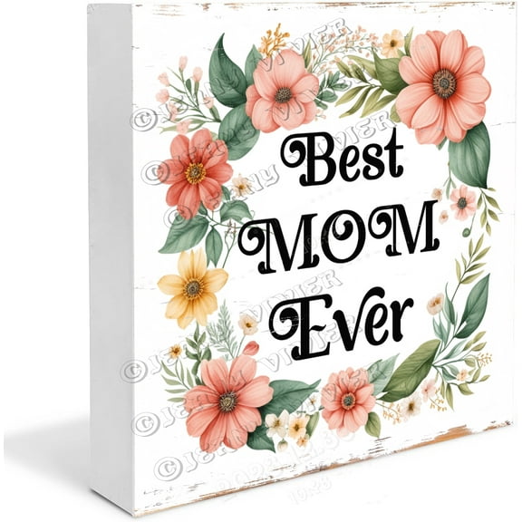 Best Mom Ever Wood Box Sign,Gifts for Mom - Gifts from Daughter Son - Thanksgiving Birthday Christmas Keepsake Gifts for Mom, Ideas5"x5"