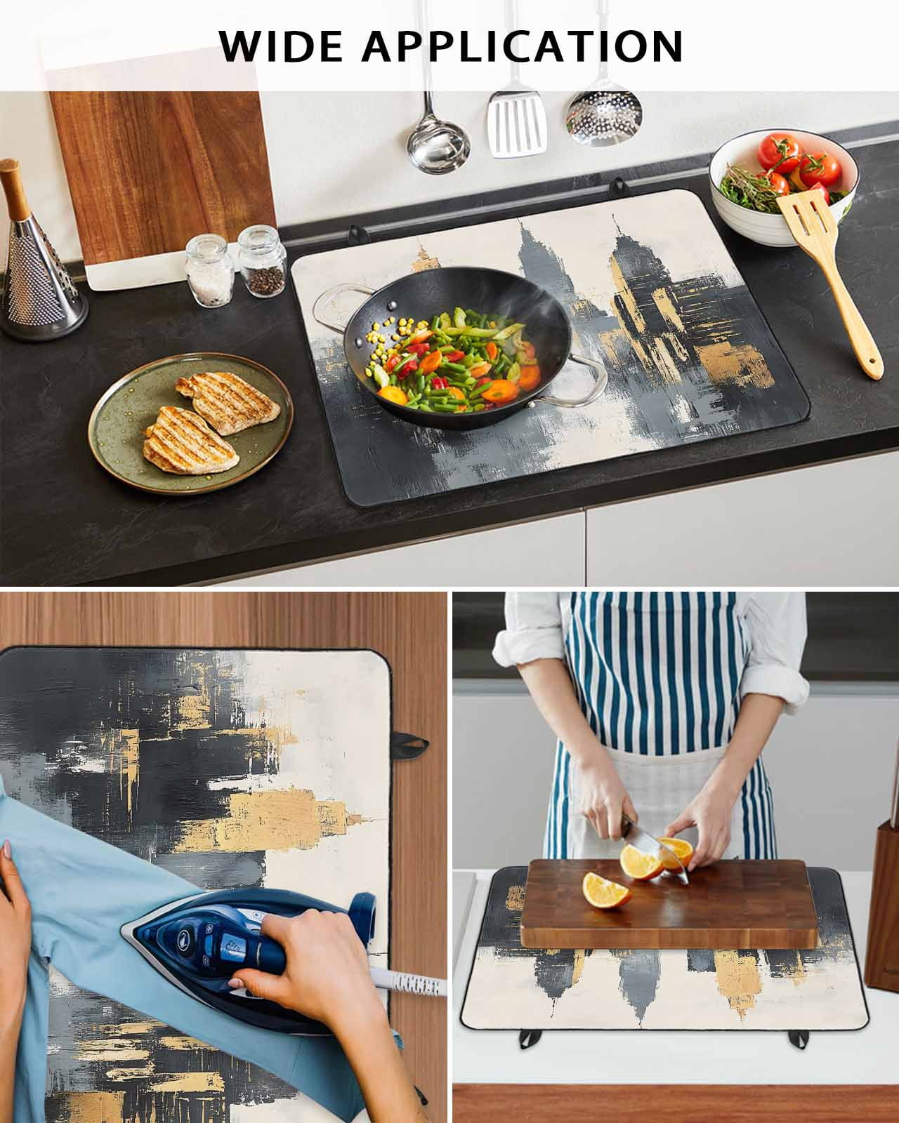 nqOlkjepod Large Induction Cooktop Protector Mat 24"x21", Abstract City Stove Top Covers for Electric Stove, Retro Chic Abstract Building Oil Painting Stove Burner Cover Mats, Glass Top Stove Cover