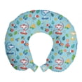 thumbnail image 1 of Exotic Travel Pillow Neck Rest, Funny Monkeys and Toucans Colorful Leaves Fruits Flowers Pattern, Memory Foam Traveling Accessory Airplane and Car, 12", Pale Sky Blue Multicolor, by Ambesonne, 1 of 2