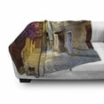thumbnail image 2 of European Soft Flannel Fleece Throw Blanket, Floral Medieval Tuscan Alley at Afternoon Street Cat Historical Houses, Cozy Plush for Indoor and Outdoor Use, 50" x 70", Fuchsia and Yellow, by Ambesonne, 2 of 5