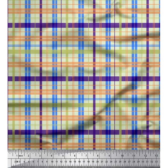 Soimoi Polyester Crepe Fabric Plaid Check Print Fabric by The Yard 52 Inch Wide