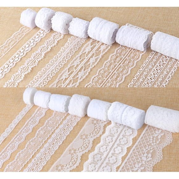 Cinta de encaje blanca Ilauke, 14 rollos, ribetes vintage de 3 m cada uno