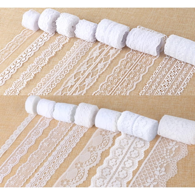 Cinta de encaje blanca Ilauke, 14 rollos, ribetes vintage de 3 m cada uno