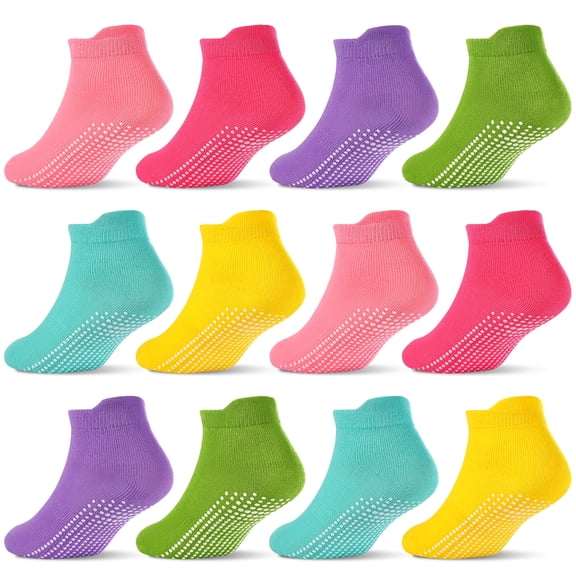 Non Slip Toddler Ankle Socks,12 Pairs Anti Skid Baby Girls Socks, Kids Grips Socks for Children 1-7 Years