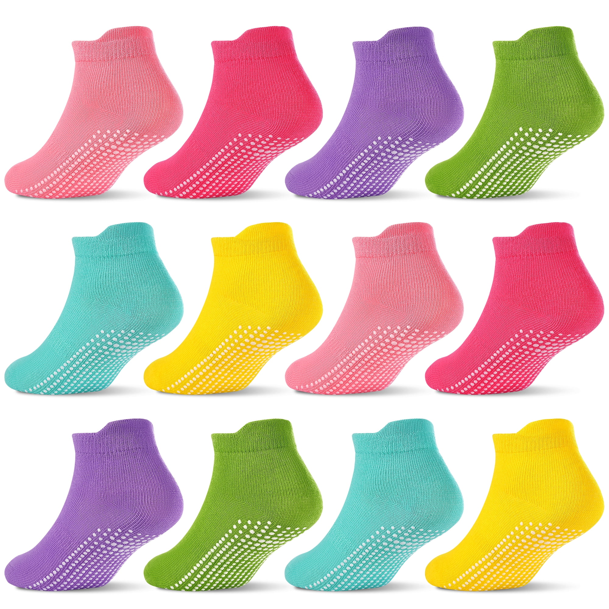 Non Slip Toddler Ankle Socks 12 Pairs Anti Skid Baby Girls Socks Kids Grips Socks for Children 1-7 Years