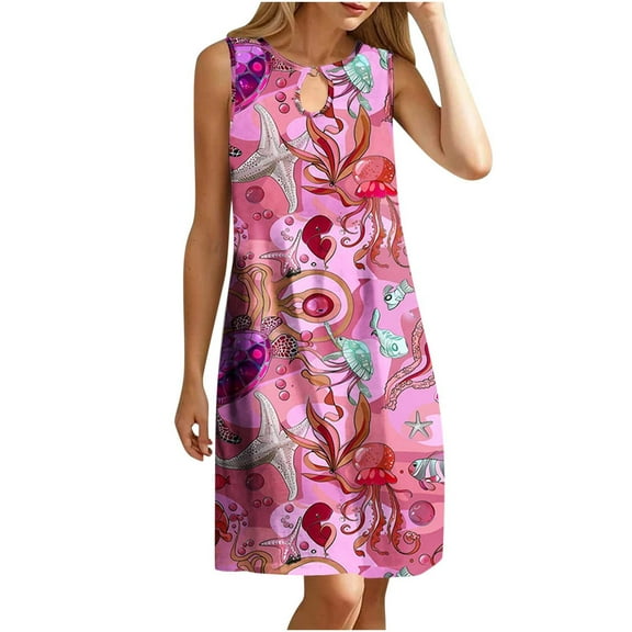 LYXSSBYX Plus Size Dresses for Curvy Women Women's Round Neck Sleeveless Gradient Tie Dyed Beach Dress