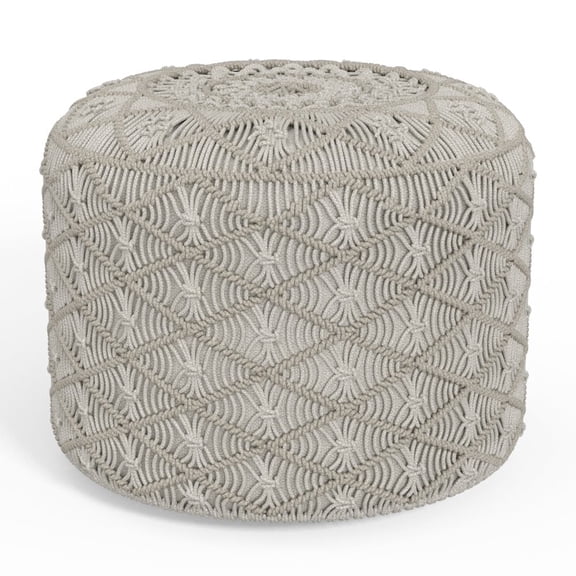 Simpli Home Simpli Home Coates Round Macrame Pouf in Cloud Gray Cotton