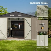 Patiowell Size Upgrade 10 x 8 ft. Outdoor Storage Metal Shed with Sloping Roof and Double Lockable Door, Brown