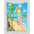 thumbnail image 1 of Alcohol Tapestry, Glass of Cocktail in Hand with Tropical Landscape of Palm Trees Beach and Ocean, Wall Hanging for Bedroom Living Room Dorm Decor, 40W X 60L Inches, Multicolor, by Ambesonne, 1 of 2