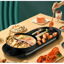2 in 1 Electric Hot Pot Grill Teppanyaki Non-Stick Smokeless Barbecue Pan Grill 1100W Electric Smokeless Grill and Hot Pot BBQ Grill Soup Shabu Pot