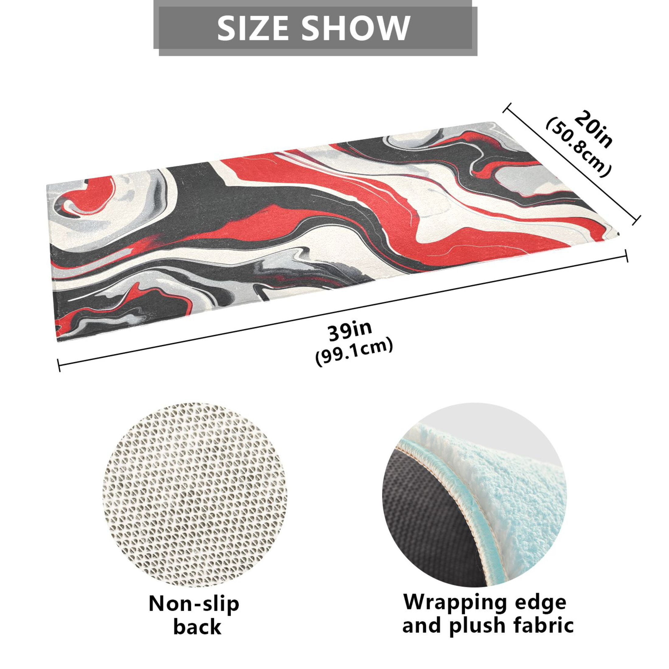 Bath Mat Soft Plush Non-Slip Absorbent Bathroom Rugs 39"x20" Red Black Liquid Marble