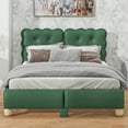 thumbnail image 2 of Full Size Bed Frame with Tufted Headboard, PU Leather Upholstered Platform Bed, Wood Support Legs, No Box Spring Needed, Green, 2 of 9