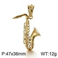 thumbnail image 2 of PAMTIER Unisex Stainless Steel Creative Retro European and American Style Musical Instruments Saxophone Flute Pendant Punk Necklace Gold with Chain, 2 of 5