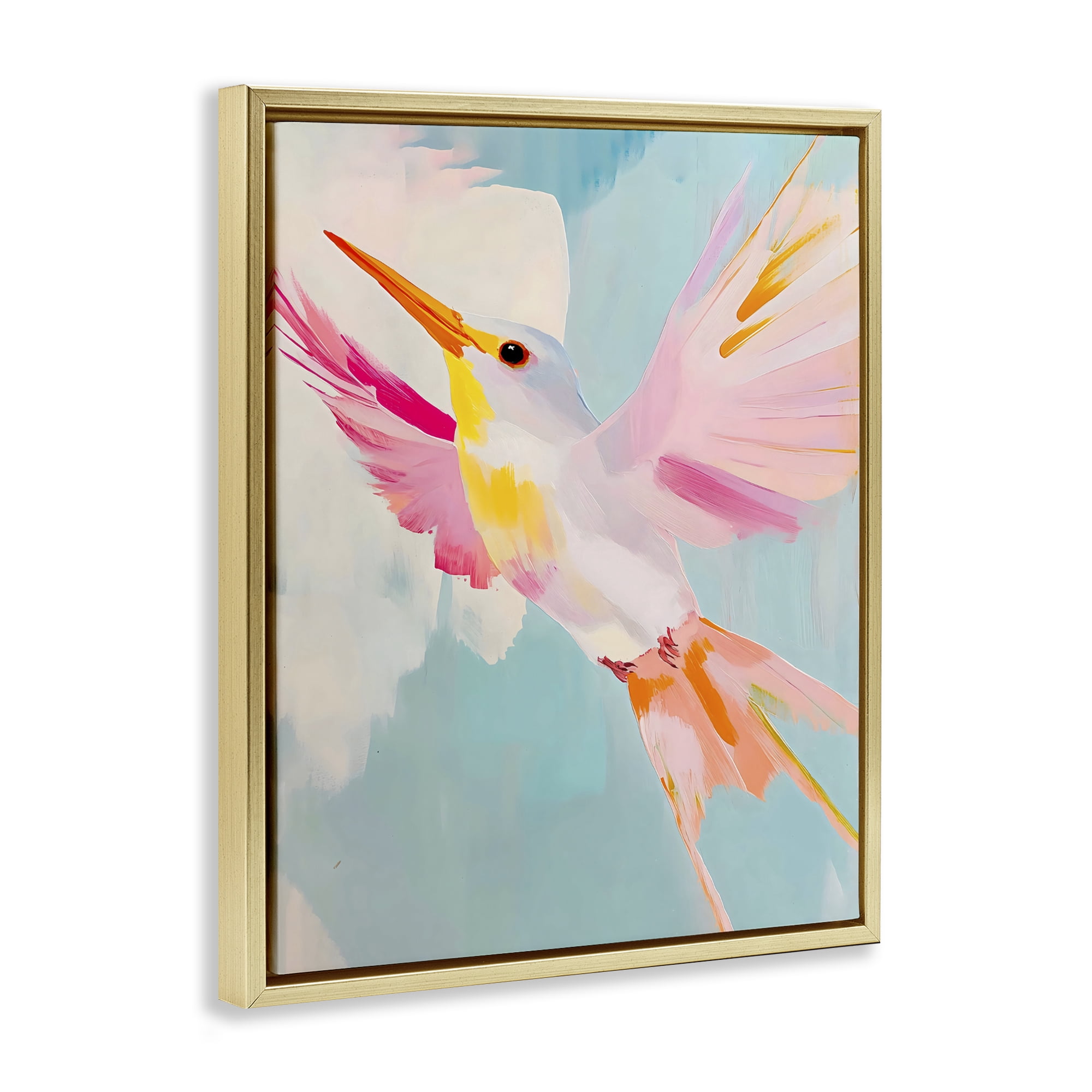Stupell Industries Pastel Hummingbird Soaring Gold Framed Floater Canvas Wall Art, design by The Prints Vibe