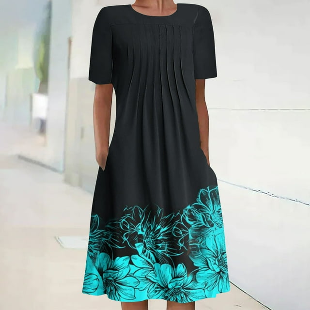 Robe Maxi à Manches Robe d'Été Bohème à Imprimé pour Femme Robe de Plage à Manches Courtes Robe Longueur Genou Robe à Manches Courtes en Liquidation