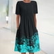 thumbnail image 1 of ICHUANYI Clearance Women's Summer Bohemian Print Short Sleeve Beach Dress Knee Length Dress(Black, XL) ICHUANYI WER2023080700095, 1 of 5