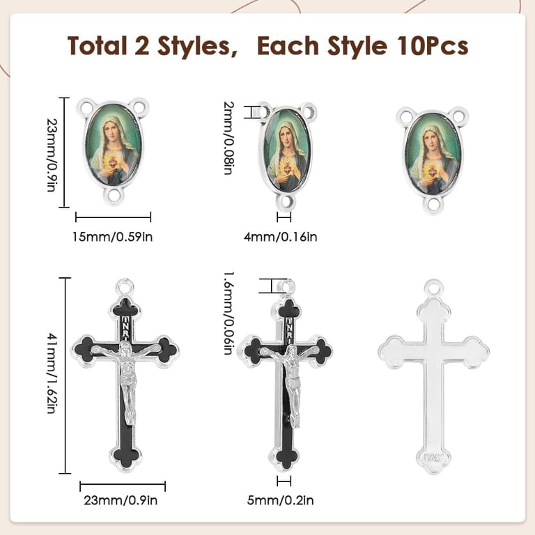Aylifu 40pcs Golden Rosary Cross Charms And Center Miraculous Medal With Maria Crucifix Cross Pendants And Oval Chandelier Links For Easter Holidays Rosary Jewelry Making, 4 Styles