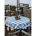 thumbnail image 2 of Outdoor Tablecloth with Umbrella Hole for Patio/Picnic/Party/Camping, Simple Stripe Plaid Waterproof Table Cloth Round Cover Washable, Modern Minimalist Geometric Blue (Dia 60"), 2 of 9