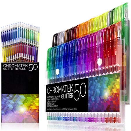 Glitter Pens 100 Set by High Supply. Best Colors. 200% The Ink: 50 Gel Pens, 50 Refills. Super Glittery Ultra Vivid Colors. No Repeats. Professional Art Pens. New & Improved. Perfect Gift! (Best Ink Pens For Illustration)