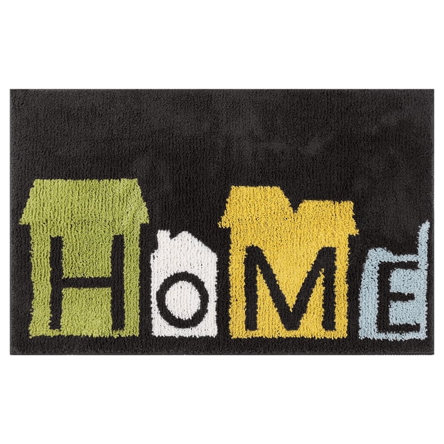 REGALWOVEN Alfombrilla de baño linda, alfombra de baño divertida y elegante con palabras, absorbente y antideslizante negra de 16" x 24"