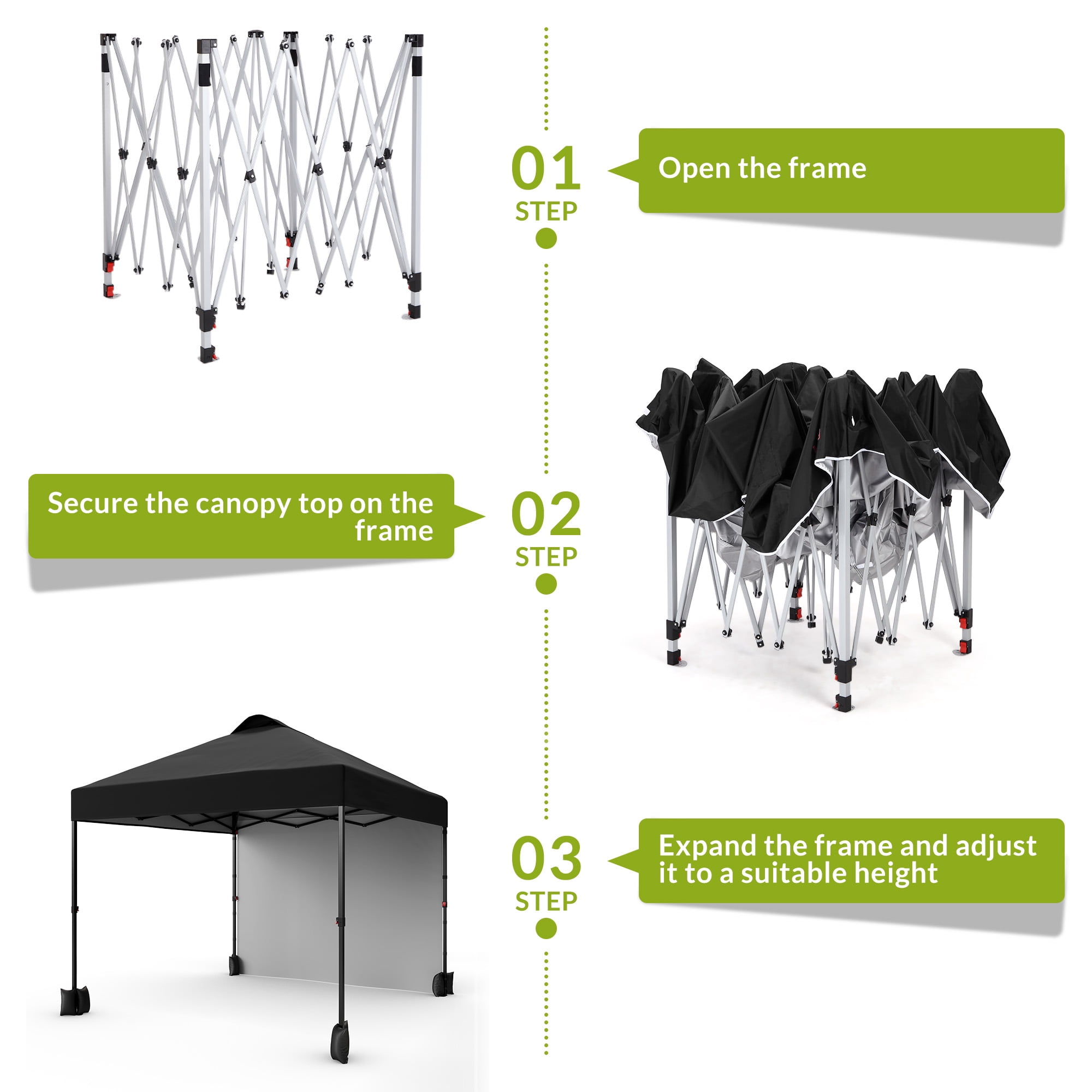 10x10 Pop Up Canopy Tent with 1 Removable Sidewall, Heavy Duty Commercial Instant Shelter with One-Person Setup, 100 Sq Ft Shade for Outdoor Events, Camping, Farmers Market