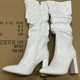 thumbnail image 5 of UngA Mid Calf Boots Women's Mid Calf Boot Low Heel Comfort Slouchy Bootie White,9, 5 of 7